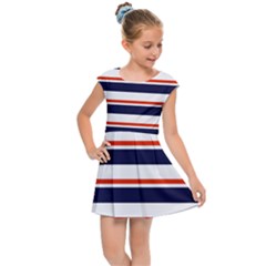 Red With Blue Stripes Kids  Cap Sleeve Dress by tmsartbazaar