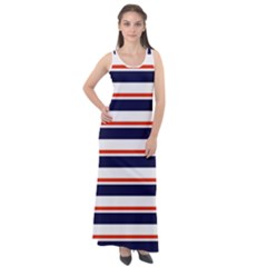 Red With Blue Stripes Sleeveless Velour Maxi Dress by tmsartbazaar