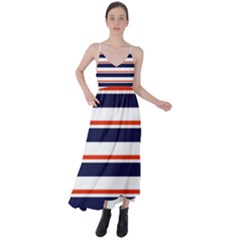 Red With Blue Stripes Tie Back Maxi Dress by tmsartbazaar