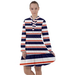 Red With Blue Stripes All Frills Chiffon Dress by tmsartbazaar