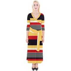 Contrast Yellow With Red Quarter Sleeve Wrap Maxi Dress by tmsartbazaar