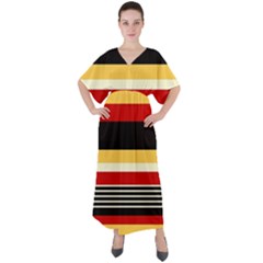 Contrast Yellow With Red V-neck Boho Style Maxi Dress by tmsartbazaar