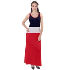 Navy Blue With Red Sleeveless Velour Maxi Dress by tmsartbazaar