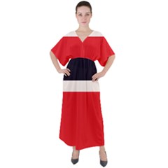 Navy Blue With Red V-neck Boho Style Maxi Dress by tmsartbazaar