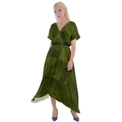 Army Green Color Pattern Cross Front Sharkbite Hem Maxi Dress by SpinnyChairDesigns