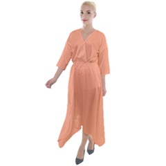 True Peach Color Quarter Sleeve Wrap Front Maxi Dress by SpinnyChairDesigns