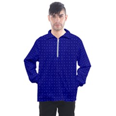 Navy Blue Color Polka Dots Men s Half Zip Pullover by SpinnyChairDesigns