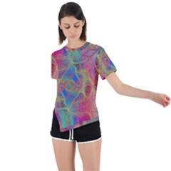 Boho Tie Dye Rainbow Asymmetrical Short Sleeve Sports Tee by SpinnyChairDesigns