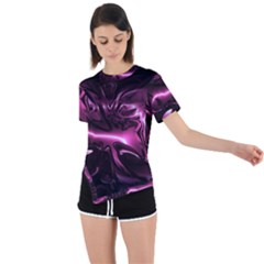 Black Magenta Abstract Art Asymmetrical Short Sleeve Sports Tee by SpinnyChairDesigns