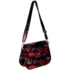 Red Black Grey Abstract Art Saddle Handbag by SpinnyChairDesigns