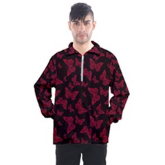 Red And Black Butterflies Men s Half Zip Pullover by SpinnyChairDesigns