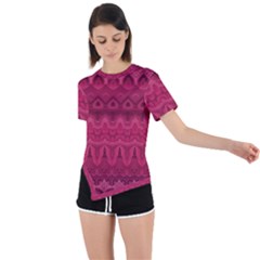 Boho Rose Pink Asymmetrical Short Sleeve Sports Tee by SpinnyChairDesigns