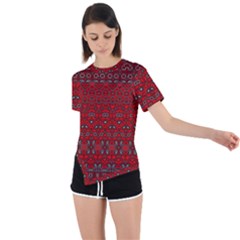 Boho Red Black Grey Asymmetrical Short Sleeve Sports Tee by SpinnyChairDesigns