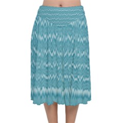 Boho Teal Stripes Velvet Flared Midi Skirt by SpinnyChairDesigns