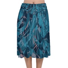 Boho Cerulean Blue Mosaic Velvet Flared Midi Skirt by SpinnyChairDesigns