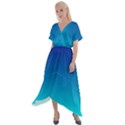 Aqua Blue and Indigo Ombre Cross Front Sharkbite Hem Maxi Dress View1