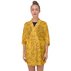 Mustard Yellow Monarch Butterflies Half Sleeve Chiffon Kimono by SpinnyChairDesigns