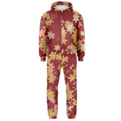 Gold And Tuscan Red Floral Print Hooded Jumpsuit (men)  by SpinnyChairDesigns