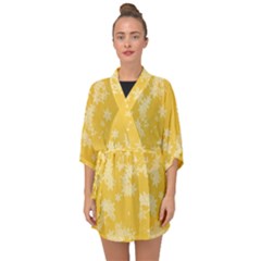 Saffron Yellow Floral Print Half Sleeve Chiffon Kimono by SpinnyChairDesigns