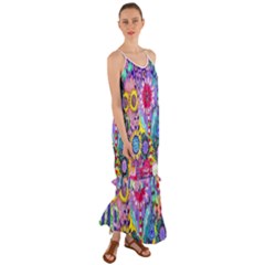 Double Sunflower Abstract Cami Maxi Ruffle Chiffon Dress by okhismakingart