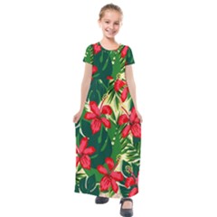 Floral Pink Flowers Kids  Short Sleeve Maxi Dress by Mariart