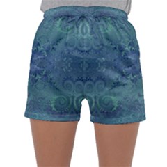 Teal Spirals And Swirls Sleepwear Shorts by SpinnyChairDesigns