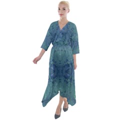 Teal Spirals And Swirls Quarter Sleeve Wrap Front Maxi Dress by SpinnyChairDesigns