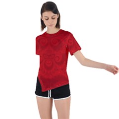 Red Spirals Asymmetrical Short Sleeve Sports Tee by SpinnyChairDesigns