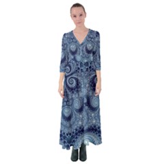 Royal Blue Swirls Button Up Maxi Dress by SpinnyChairDesigns