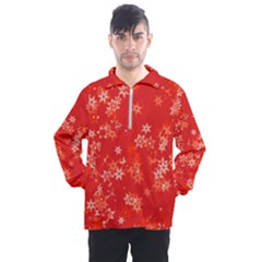 Red And White Flowers Men s Half Zip Pullover by SpinnyChairDesigns