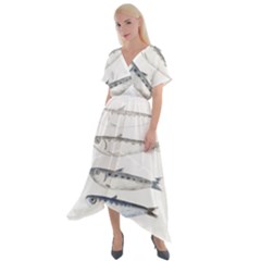 Pencil Fish Sardine Drawing Cross Front Sharkbite Hem Maxi Dress by HermanTelo