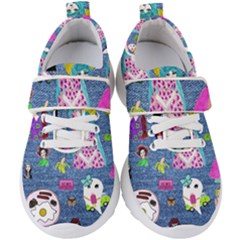 Blue Denim And Drawings Kids  Velcro Strap Shoes by snowwhitegirl