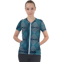 Blue Motif Design Short Sleeve Zip Up Jacket by tmsartbazaar