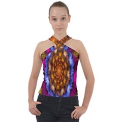 Fractal Flower Cross Neck Velour Top by Sparkle