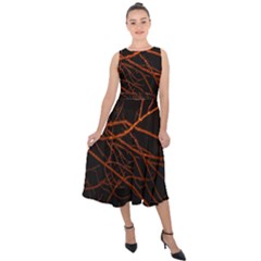 Dark Forest Scene Print Midi Tie-back Chiffon Dress by dflcprintsclothing