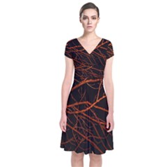 Dark Forest Scene Print Short Sleeve Front Wrap Dress by dflcprintsclothing