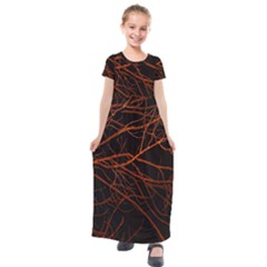 Dark Forest Scene Print Kids  Short Sleeve Maxi Dress by dflcprintsclothing