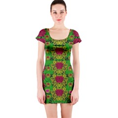 Rainbow Forest The Home Of The Metal Peacocks Short Sleeve Bodycon Dress by pepitasart