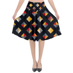 Geometric Diamond Tile Flared Midi Skirt by tmsartbazaar