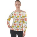 Citrus Gouache Pattern Off Shoulder Long Sleeve Velour Top View1