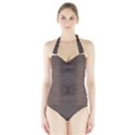 Brown Alligator Leather Skin Halter Swimsuit View1