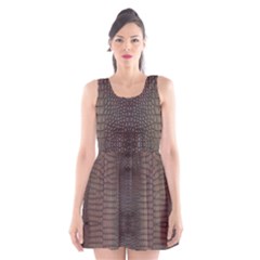 Brown Alligator Leather Skin Scoop Neck Skater Dress by LoolyElzayat