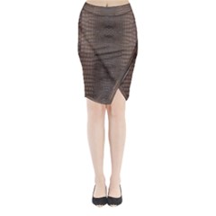 Brown Alligator Leather Skin Midi Wrap Pencil Skirt by LoolyElzayat