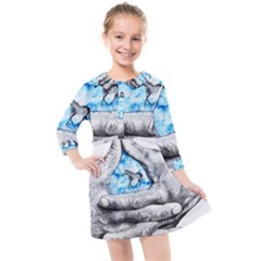 Hands Horse Hand Dream Kids  Quarter Sleeve Shirt Dress by HermanTelo