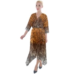 Glitter Gold Quarter Sleeve Wrap Front Maxi Dress by Sparkle