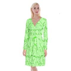 Electric Lime Long Sleeve Velvet Front Wrap Dress by Janetaudreywilson