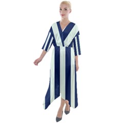 Navy In Vertical Stripes Quarter Sleeve Wrap Front Maxi Dress by Janetaudreywilson