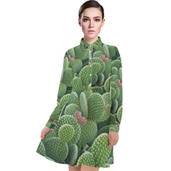 Green Cactus Long Sleeve Chiffon Shirt Dress by Sparkle