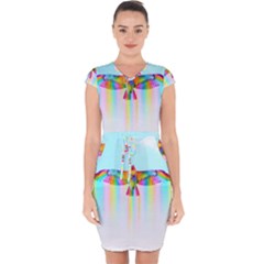 Rainbow Bird Capsleeve Drawstring Dress  by Sparkle