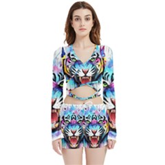 Butterflytiger Velvet Wrap Crop Top And Shorts Set by Sparkle